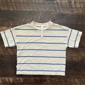 Childhoods striped cropped tan blue T shirt 18-24m